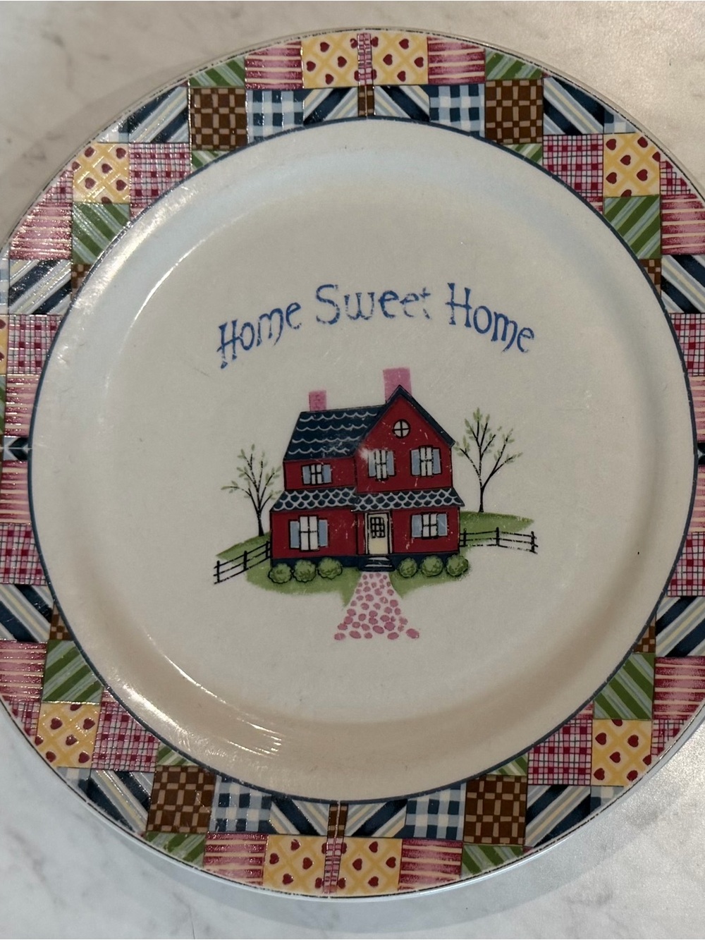 Vintage Home Sweet Home patchwork Stone Ware Plate- Plate Wall display piece